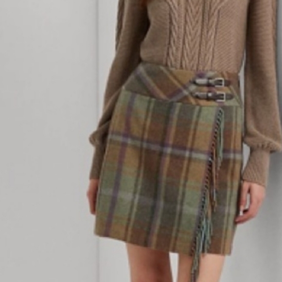 NWT LAUREN RALPH LAUREN Wool Plaid Fringe Trim Tweed Miniskirt - Picture 10 of 16